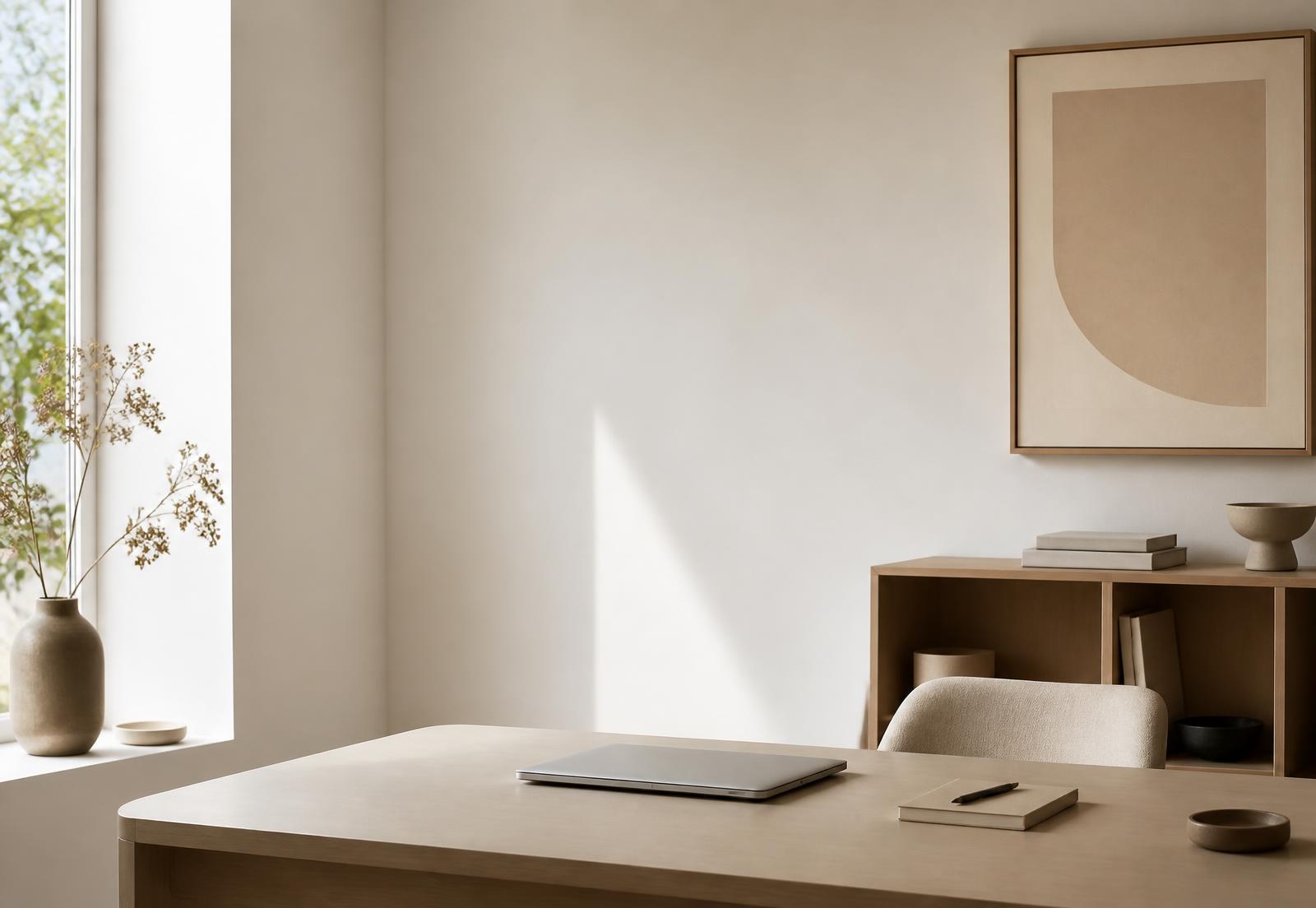 Bureau professionnel épuré baigné de lumière naturelle